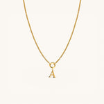 Nadare Co. 14k gold plated stainless steel necklace featuring a polished serif letter A initial charm