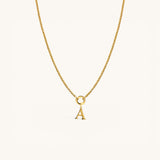 Nadare Co. 14k gold plated stainless steel necklace featuring a polished serif letter A initial charm