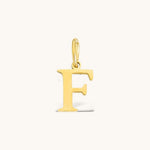 Nadare Co. 14k gold-plated stainless steel letter F initial charm with a classic serif font design.