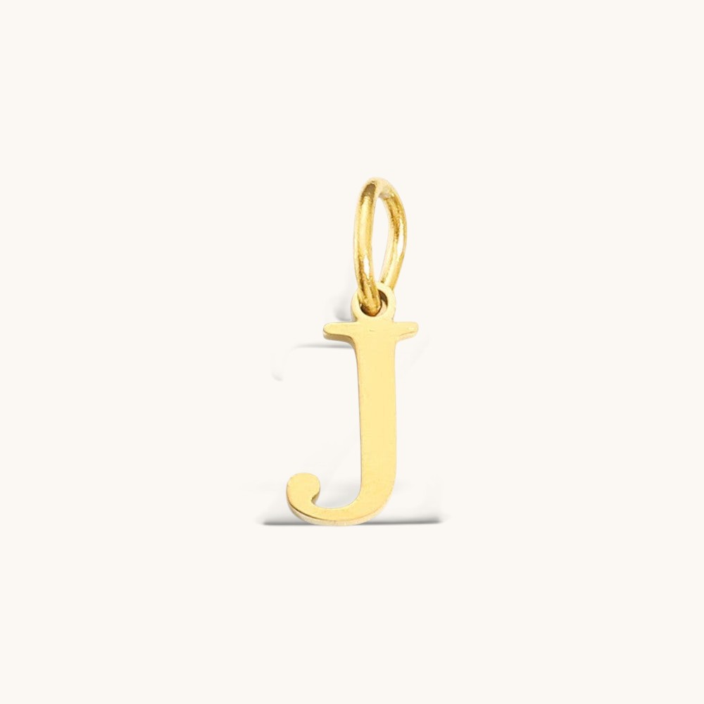 Nadare Co. gold-plated stainless steel letter J initial charm with a classic serif font design.