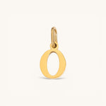 Nadare Co. lower case letter O charm in 14k gold plated stainless steel for everyday layering.