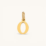 Nadare Co. lower case letter O charm in 14k gold plated stainless steel for everyday layering.