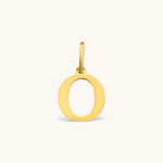 Nadare Co. gold-plated stainless steel letter O charm with a polished serif font design.