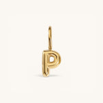 Nadare Co. gold-plated stainless steel letter P bubble initial charm with a rounded, puffed design.