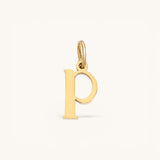 Nadare Co. lowercase letter p initial charm in 14k gold plated stainless steel for everyday jewelry layering