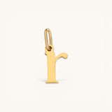 Nadare Co. lower case letter r charm in 14k gold plated stainless steel for everyday layering