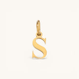 Nadare Co. lower case letter S charm in 14k gold plated stainless steel for everyday layering