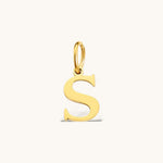 Nadare Co. gold plated stainless steel letter S charm with a classic serif font for everyday jewelry layering.