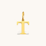 Nadare Co. gold-plated stainless steel initial charm featuring a polished serif letter T for everyday layering.