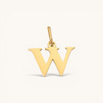 Nadare Co. lowercase letter W charm in 14k gold plated stainless steel for everyday jewelry layering.