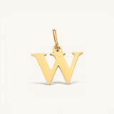 Nadare Co. lowercase letter W charm in 14k gold plated stainless steel for everyday jewelry layering.