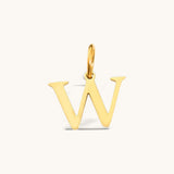 Nadare Co. gold plated stainless steel letter W initial charm with a classic serif font design.