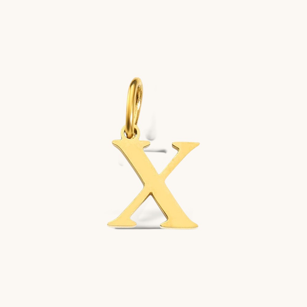 Nadare Co. gold-plated stainless steel letter X charm with a classic serif font for everyday jewelry layering.