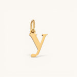 Nadare Co. gold-plated stainless steel lowercase letter Y charm for everyday jewelry layering.