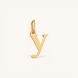 Nadare Co. gold-plated stainless steel lowercase letter Y charm for everyday jewelry layering.