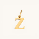 Nadare Co. lowercase letter Z charm in 14k gold-plated stainless steel for everyday jewelry layering.