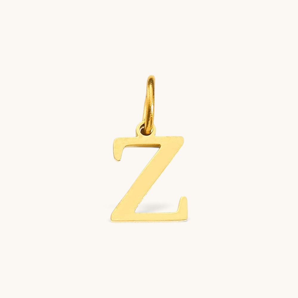 Nadare Co. gold plated stainless steel letter Z initial charm with a clean serif font design