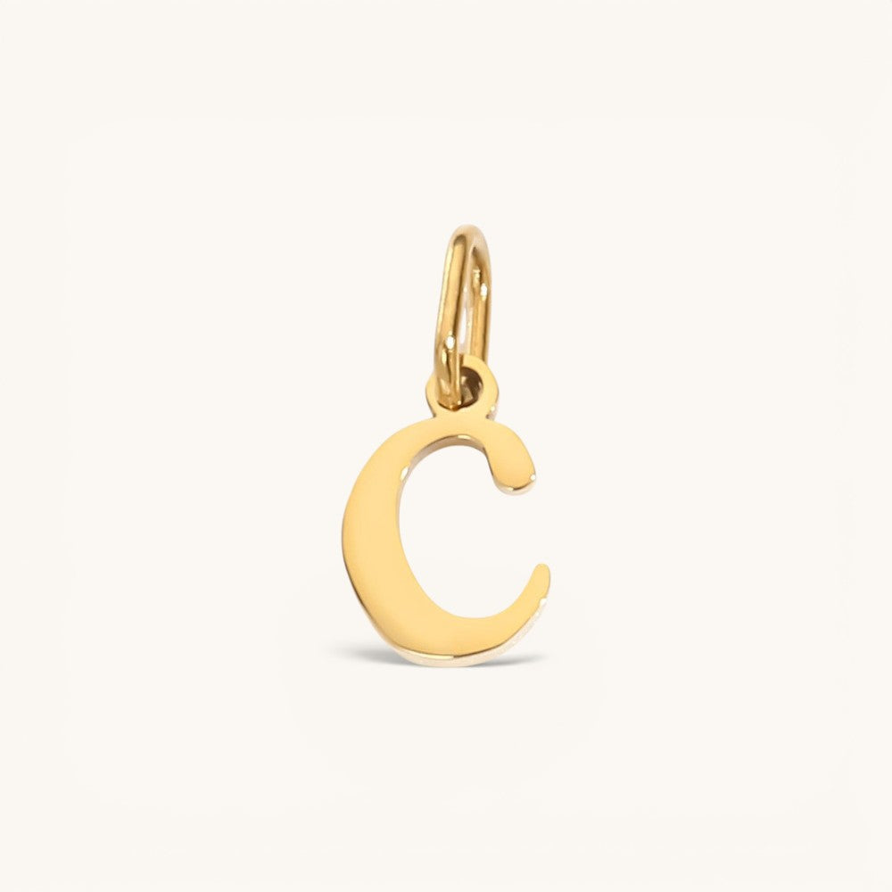 Nadare Co. gold-plated stainless steel lowercase letter C charm for everyday jewelry layering