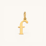 Nadare Co. lower case letter f charm in 14k gold-plated stainless steel for everyday layering