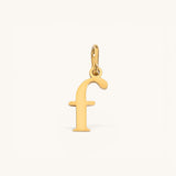 Nadare Co. lower case letter f charm in 14k gold-plated stainless steel for everyday layering