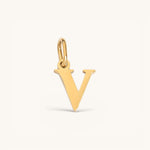 Nadare Co. gold-plated stainless steel lowercase letter V charm for everyday jewelry layering.