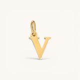 Nadare Co. gold-plated stainless steel lowercase letter V charm for everyday jewelry layering.