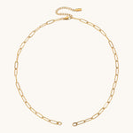 Nadare Co. gold plated large oval switch chain necklace with an adjustable extension and tarnish-resistant finish.