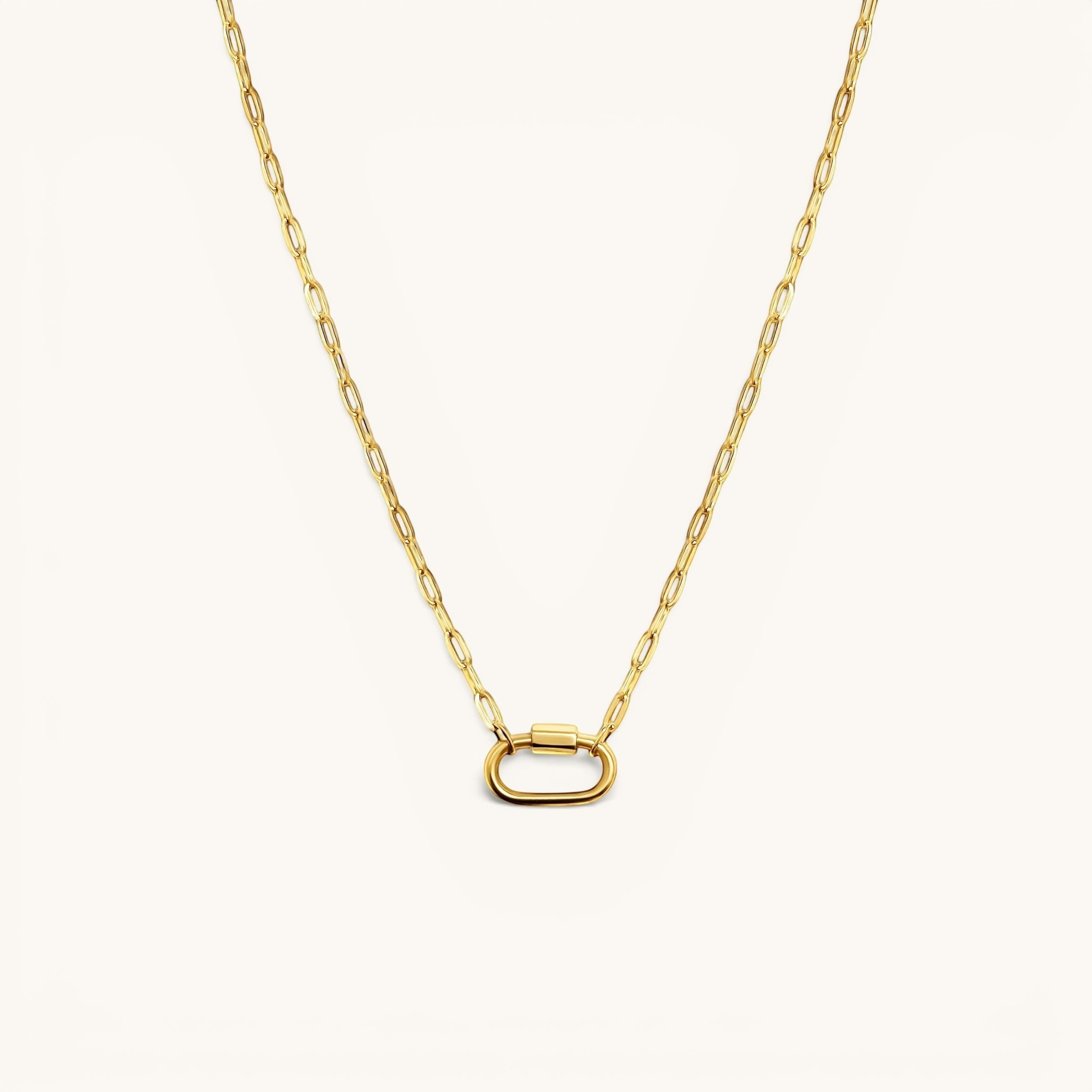 Nadare Co. 14k gold plated stainless steel small oval switch chain necklace with a carabiner clasp