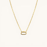 Nadare Co. 14k gold plated stainless steel oval switch chain necklace with a tarnish-resistant charm clasp.