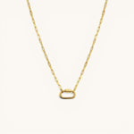 Nadare Co. 14k gold plated stainless steel oval switch chain necklace with a tarnish-resistant charm clasp.