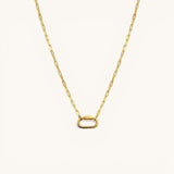 Nadare Co. 14k gold plated stainless steel oval switch chain necklace with a tarnish-resistant charm clasp.