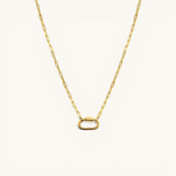 Nadare Co. 14k gold plated stainless steel oval switch chain necklace with a tarnish-resistant charm clasp.