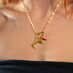 Nadare Co. 14k gold plated stainless steel oval switch chain necklace with custom boot, heart, and chili charms.
