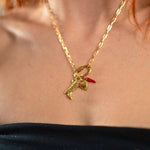 Nadare Co. 14k gold plated stainless steel oval switch chain necklace with custom boot, heart, and chili charms.