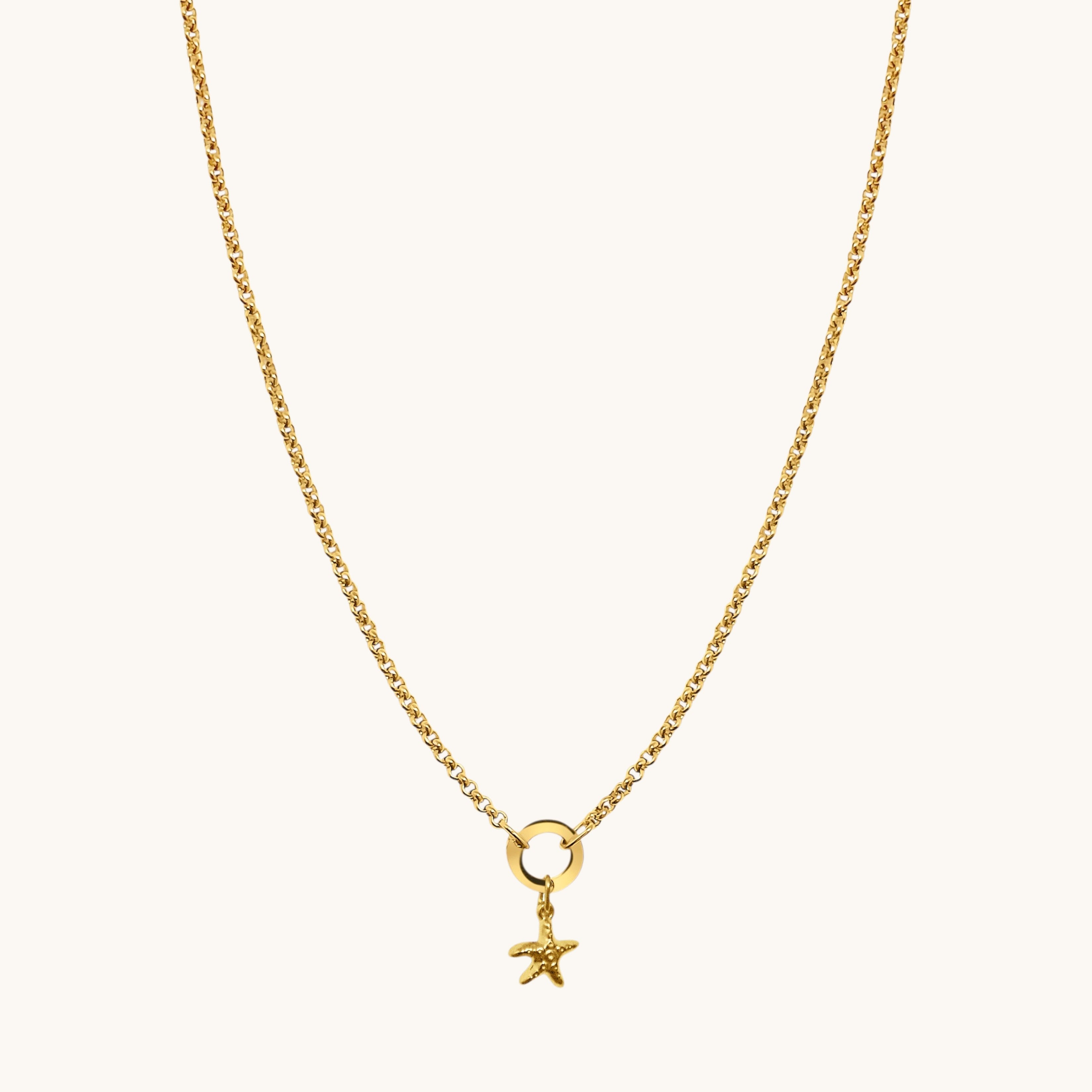Nadare Co. gold plated stainless steel mini starfish charm on a delicate chain necklace