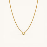 Nadare Co. gold circular switch clasp on a delicate rope chain necklace for holding charms
