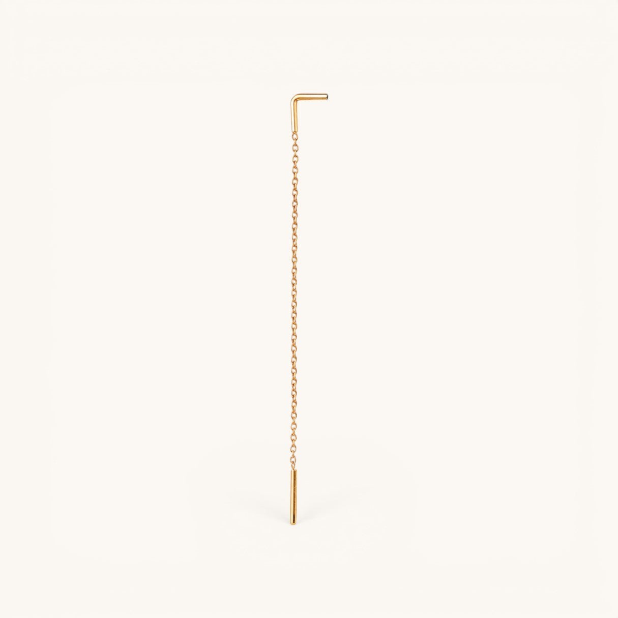 Nadare Co. gold PVD titanium threader earring with a 7cm chain for customizable ear stacking.