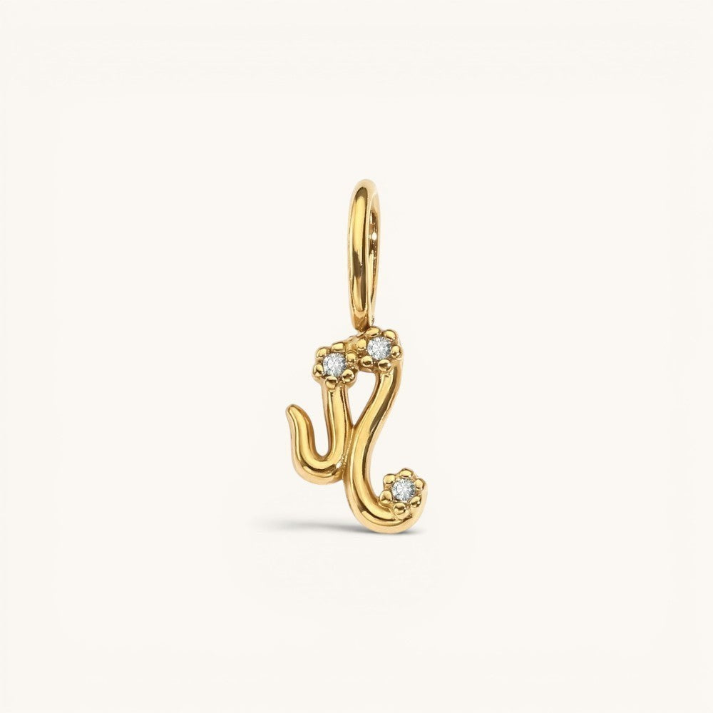 Nadare Co. gold plated Zodiac Charm featuring cubic zirconia accents on a stainless steel base