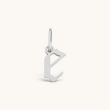 Nadare Co. silver gothic letter E charm with sharp edges for a necklace stack