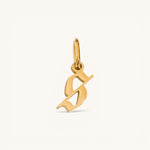 Nadare Co. gold-plated stainless steel gothic letter S charm with sharp edges for a necklace stack.