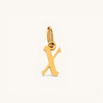 Nadare Co. gold-plated stainless steel gothic letter X charm with a polished finish for necklace stacking.