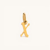 Nadare Co. gold-plated stainless steel gothic letter X charm with a polished finish for necklace stacking.