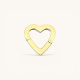 Nadare Co. gold heart-shaped switch clasp for charm necklaces with a polished finish on a neutral background.