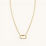 Nadare Co. gold chain necklace featuring a large oval carabiner clasp for holding charms.