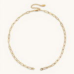 Nadare Co. gold plated large oval switch chain necklace with an adjustable extension, waterproof and tarnish-resistant.