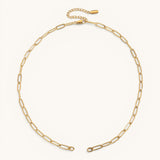 Nadare Co. gold plated large oval switch chain necklace with an adjustable extension, waterproof and tarnish-resistant.