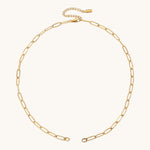 Nadare Co. gold plated large oval switch chain necklace with an adjustable extension, waterproof and tarnish-resistant.