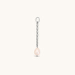 Nadare Co. long pearl drop charm featuring a genuine freshwater pearl on a 3 cm silver-tone chain.