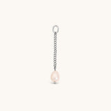 Nadare Co. long pearl drop charm featuring a genuine freshwater pearl on a 3 cm silver-tone chain.