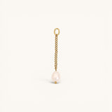 Nadare Co. long pearl drop charm featuring a genuine freshwater pearl on a 14k gold-plated stainless steel chain.